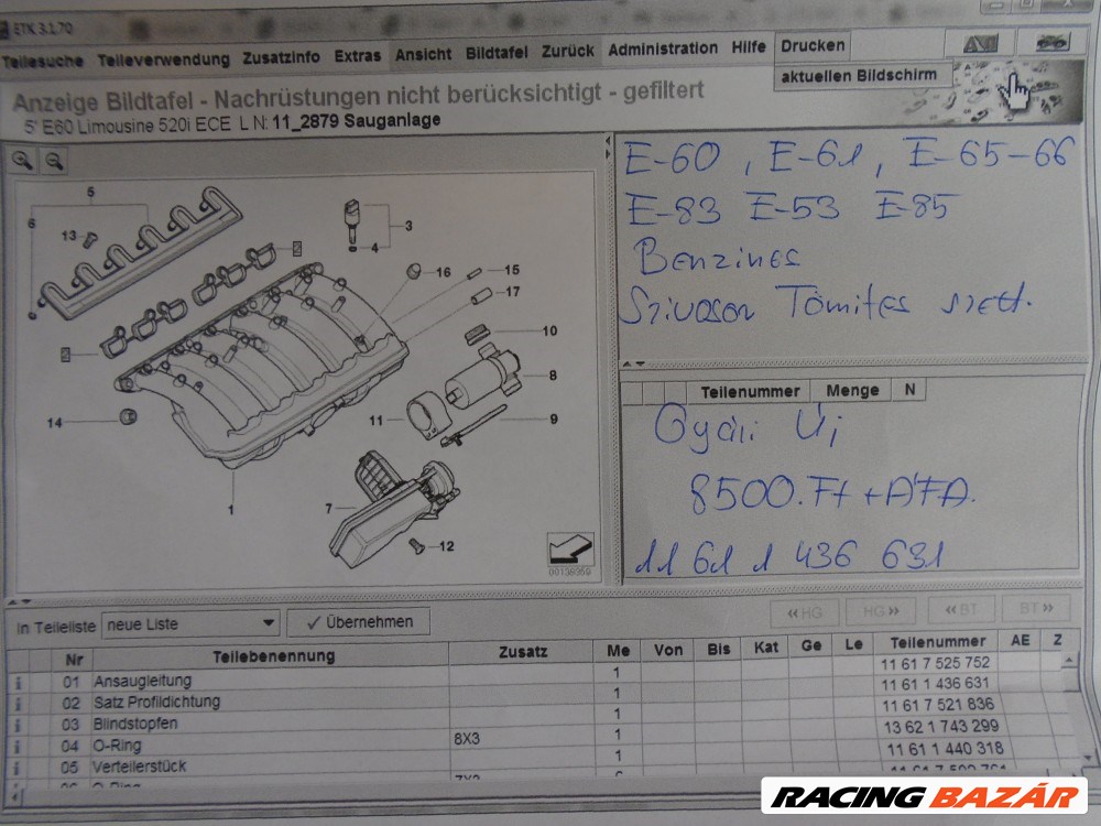 [GYÁRI ÚJ] BMW - Szívósor tömítés szett / BENZINES / E60, E61, E65 E66, E83, E53 , E85 / 5 / 7 / X3 / X5 / Z4 4. kép